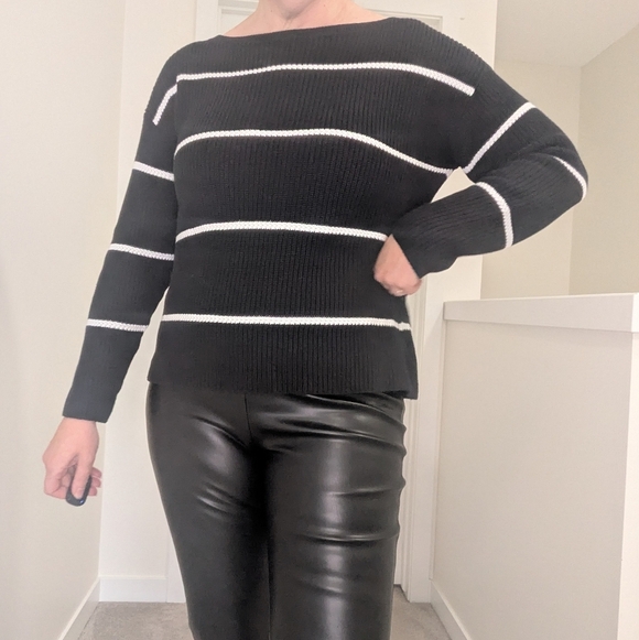 Talbot's Classic Black & White Pima Cotton Striped Sweater Size Large NWT - Picture 7 of 9